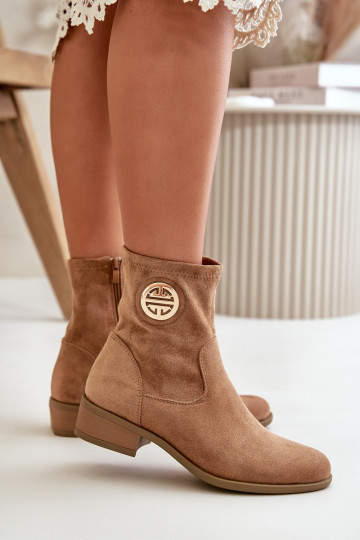 Women'S Ankle Boots With Zipper And Decorative Detail Eco Suede Beige Lerioria 2