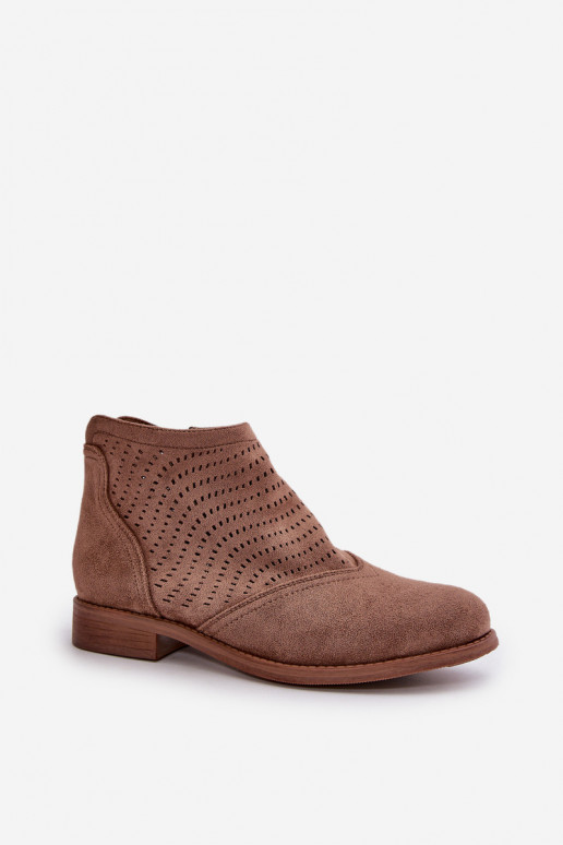 Women's Ankle Boots With Flat Heel Perforated Brown S.Barski HY42-076