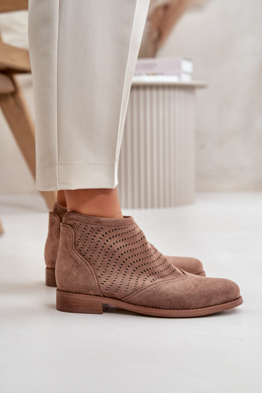 Women's Ankle Boots With Flat Heel Perforated Brown S.Barski HY42-076