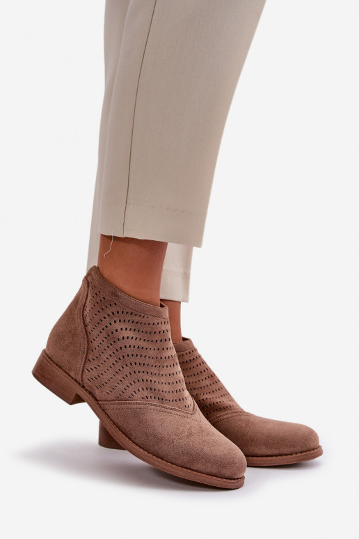 Women's Ankle Boots With Flat Heel Perforated Brown S.Barski HY42-076