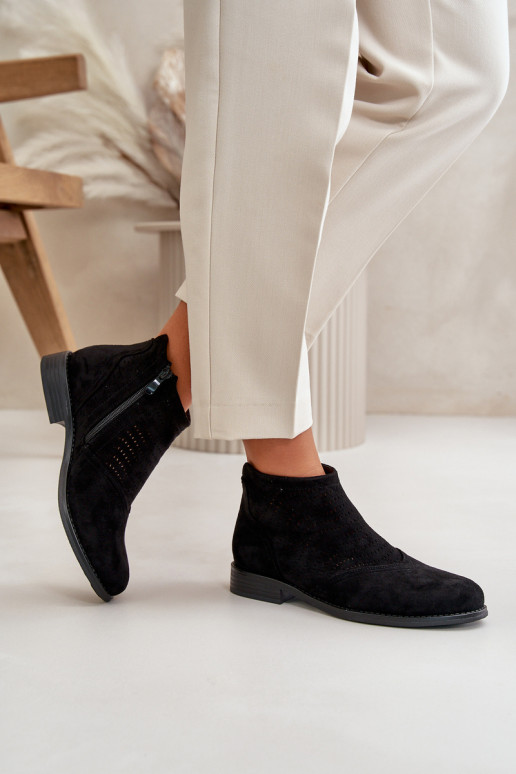 Womens Flat Heeled Cutout Boots Black S.Barski HY42-076