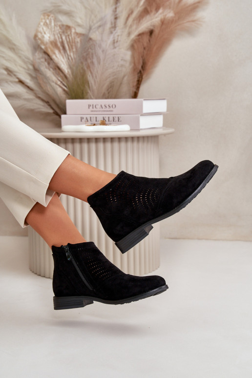 Womens Flat Heeled Cutout Boots Black S.Barski HY42-076