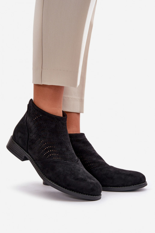 Womens Flat Heeled Cutout Boots Black S.Barski HY42-076