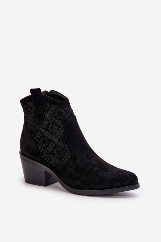 Perforated Cowboy Ankle Boots With Zipper Eco Suede Black S.Barski HY42-944 Perforated Cowboy Ankle Boots With Zipper Eco Suede Black S.Barski HY42-944