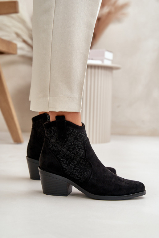 Perforated Cowboy Ankle Boots With Zipper Eco Suede Black S.Barski HY42-944 Perforated Cowboy Ankle Boots With Zipper Eco Suede Black S.Barski HY42-944