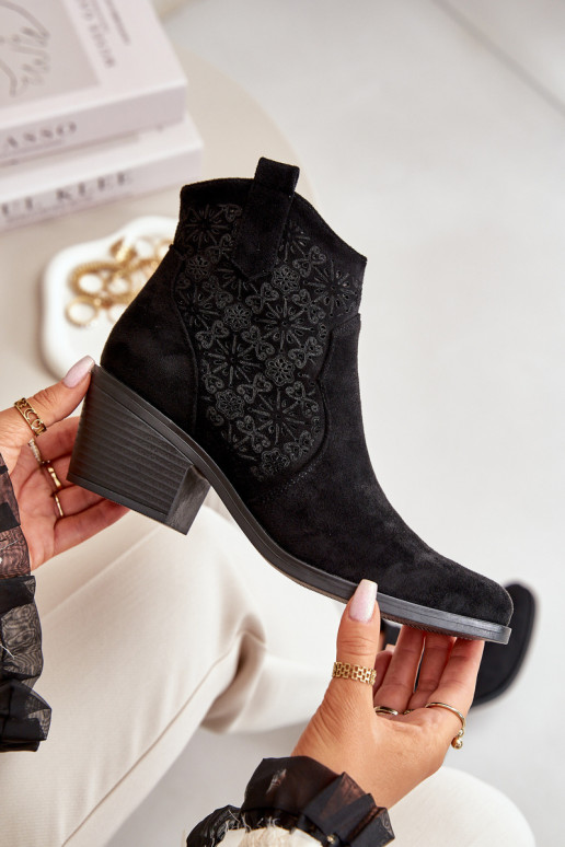 Perforated Cowboy Ankle Boots With Zipper Eco Suede Black S.Barski HY42-944 Perforated Cowboy Ankle Boots With Zipper Eco Suede Black S.Barski HY42-944