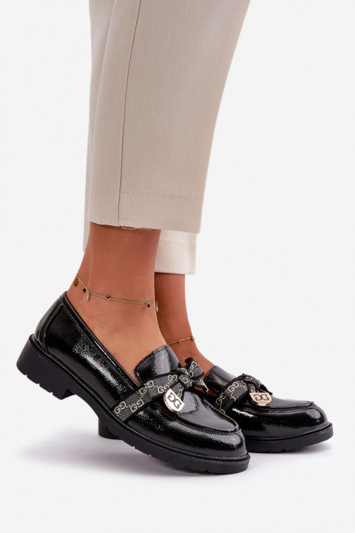Patent Ladies Moccasins With Bow Black S.Barski HY42-331A Patent Ladies Moccasins With Bow Black S.Barski HY42-331A