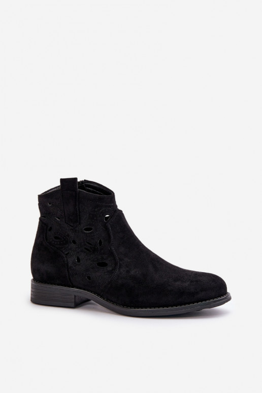 Ladies Cut-Out Ankle Boots With Zipper Black S.Barski HY42-081