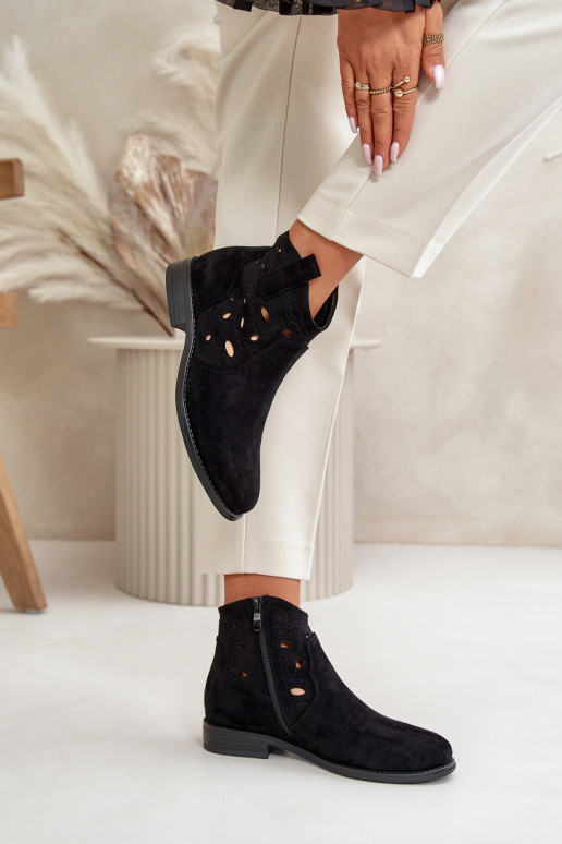 Ladies Cut-Out Ankle Boots With Zipper Black S.Barski HY42-081