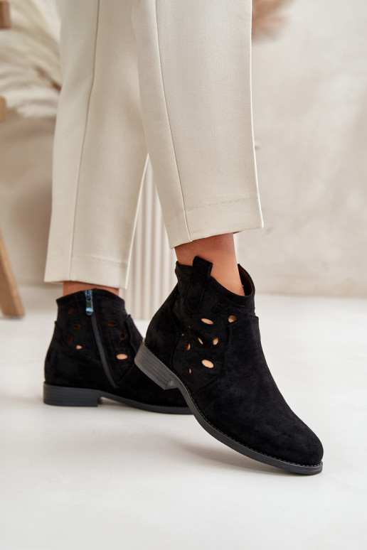 Ladies Cut-Out Ankle Boots With Zipper Black S.Barski HY42-081