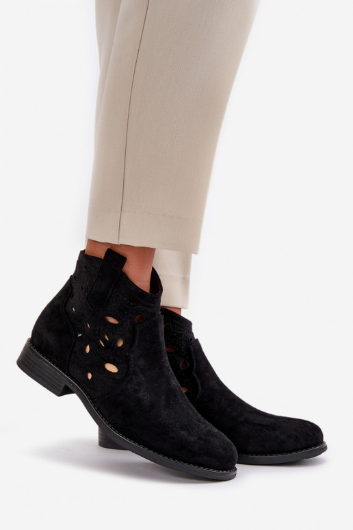 Ladies Cut-Out Ankle Boots With Zipper Black S.Barski HY42-081