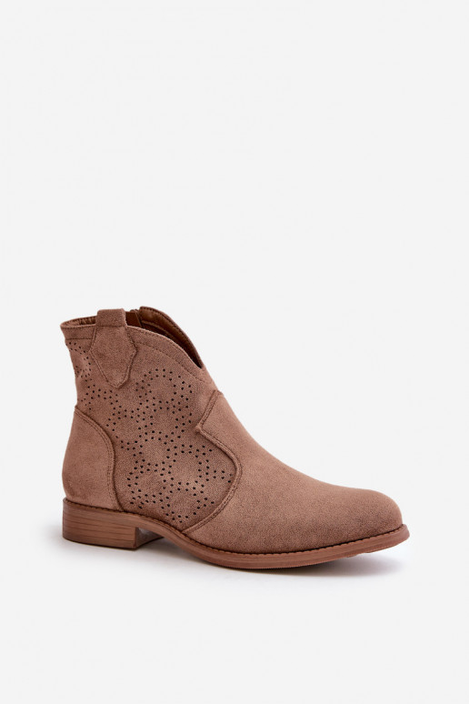 Women's Openwork Ankle Boots On Flat Heel Brown S.Barski HY42-151