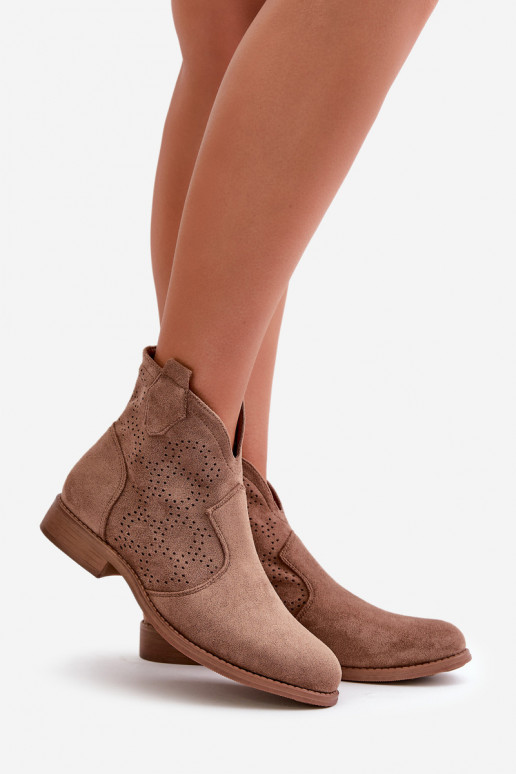 Women's Openwork Ankle Boots On Flat Heel Brown S.Barski HY42-151