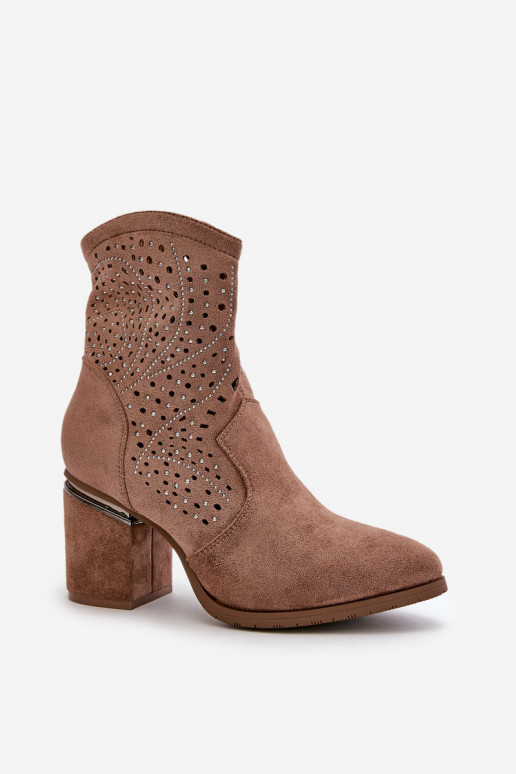 Embellished Women's Heeled Boots Made Of Eco Suede Brown S.Barski HY42-029 Embellished Women's Heeled Boots Made Of Eco Suede Brown S.Barski HY42-029