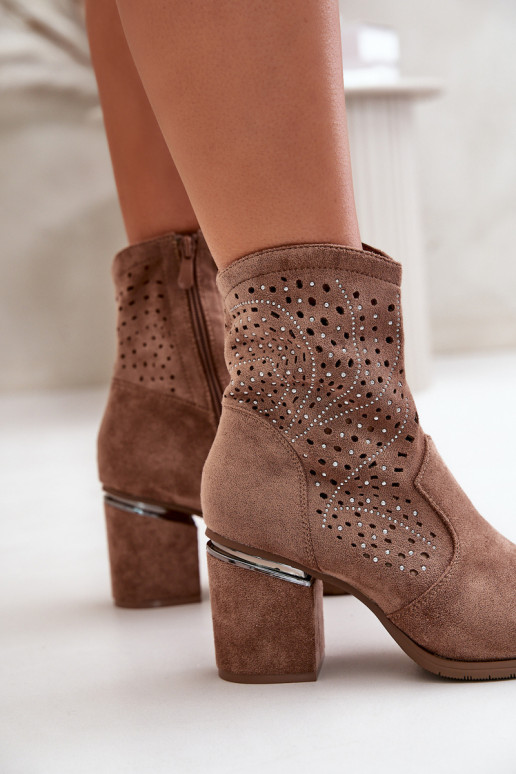 Embellished Women's Heeled Boots Made Of Eco Suede Brown S.Barski HY42-029 Embellished Women's Heeled Boots Made Of Eco Suede Brown S.Barski HY42-029
