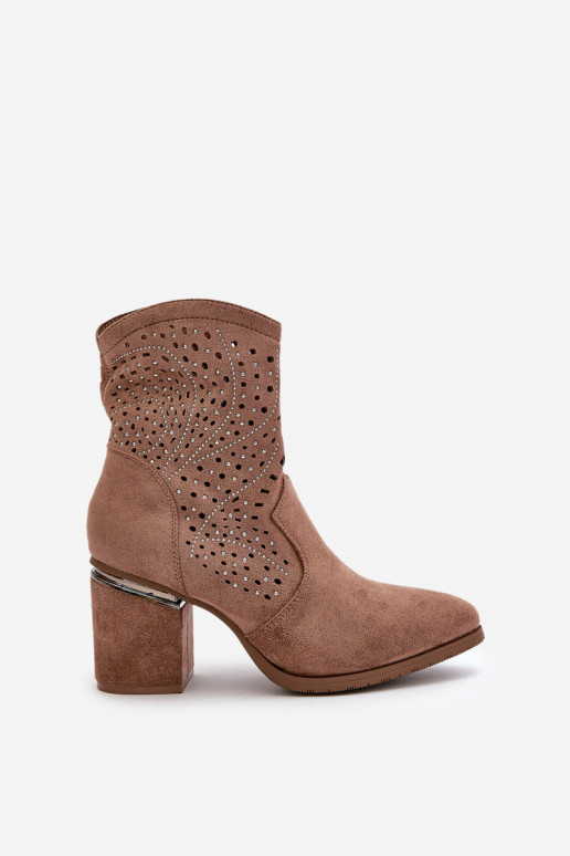 Embellished Women's Heeled Boots Made Of Eco Suede Brown S.Barski HY42-029 Embellished Women's Heeled Boots Made Of Eco Suede Brown S.Barski HY42-029