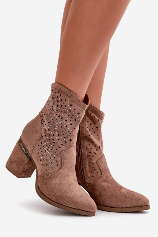 Embellished Women's Heeled Boots Made Of Eco Suede Brown S.Barski HY42-029 Embellished Women's Heeled Boots Made Of Eco Suede Brown S.Barski HY42-029