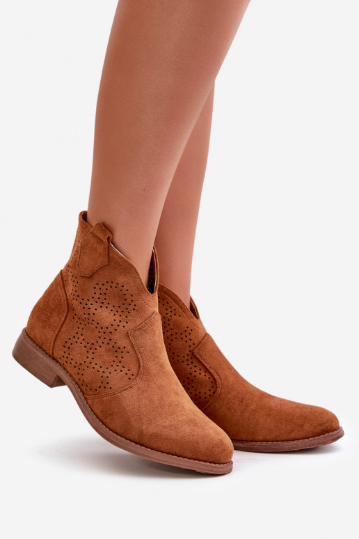 Ladies Cutout Ankle Boots On Flat Heel Camel S.Barski HY42-151