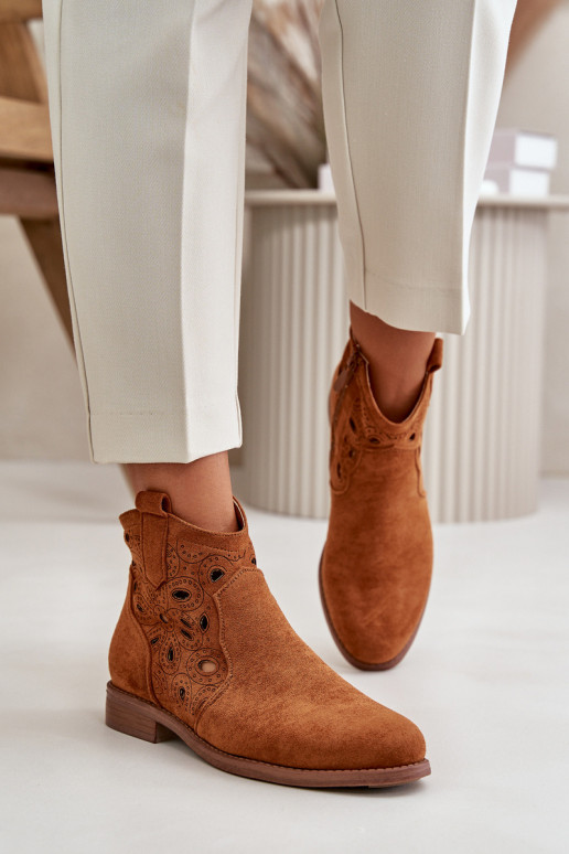 Women's Perforated Ankle Boots with Zipper Camel S.Barski HY42-081