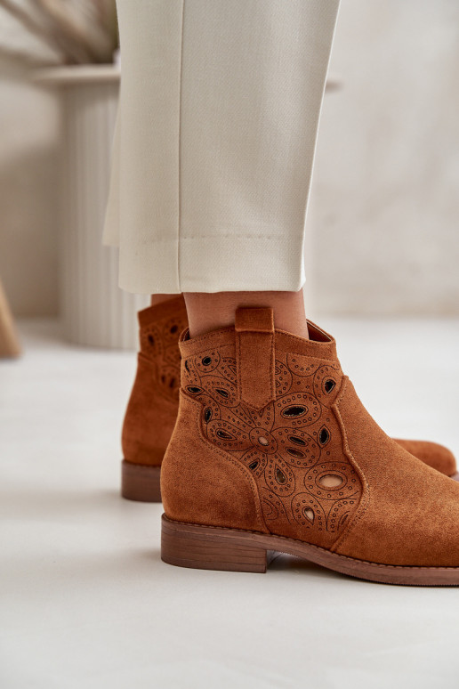 Women's Perforated Ankle Boots with Zipper Camel S.Barski HY42-081