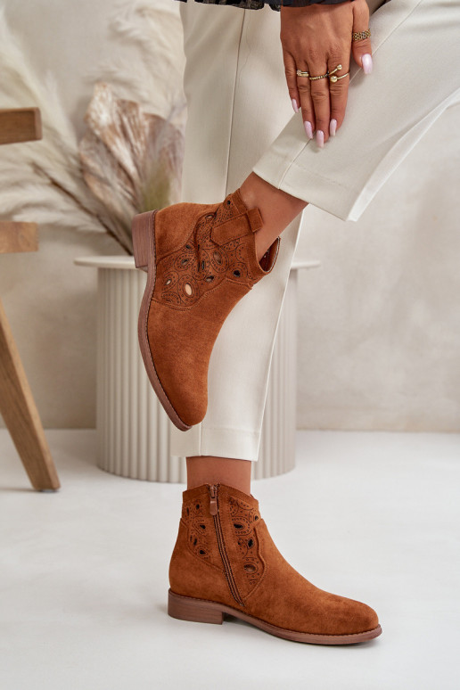 Women's Perforated Ankle Boots with Zipper Camel S.Barski HY42-081
