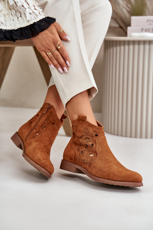 Women's Perforated Ankle Boots with Zipper Camel S.Barski HY42-081