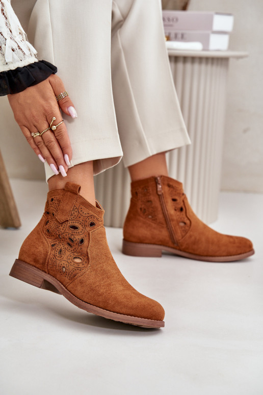 Women's Perforated Ankle Boots with Zipper Camel S.Barski HY42-081