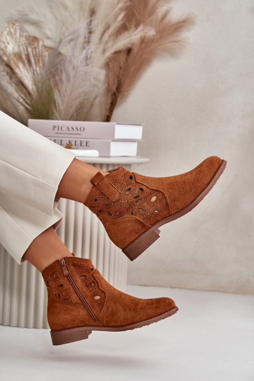 Women's Perforated Ankle Boots with Zipper Camel S.Barski HY42-081