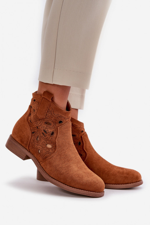 Women's Perforated Ankle Boots with Zipper Camel S.Barski HY42-081