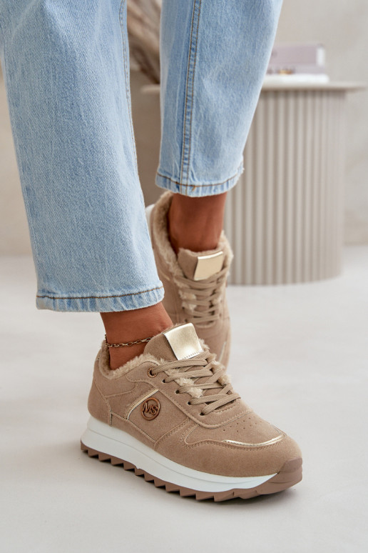 Women's Sports Shoes Insulated With Fur On Platform Khaki Lerisas