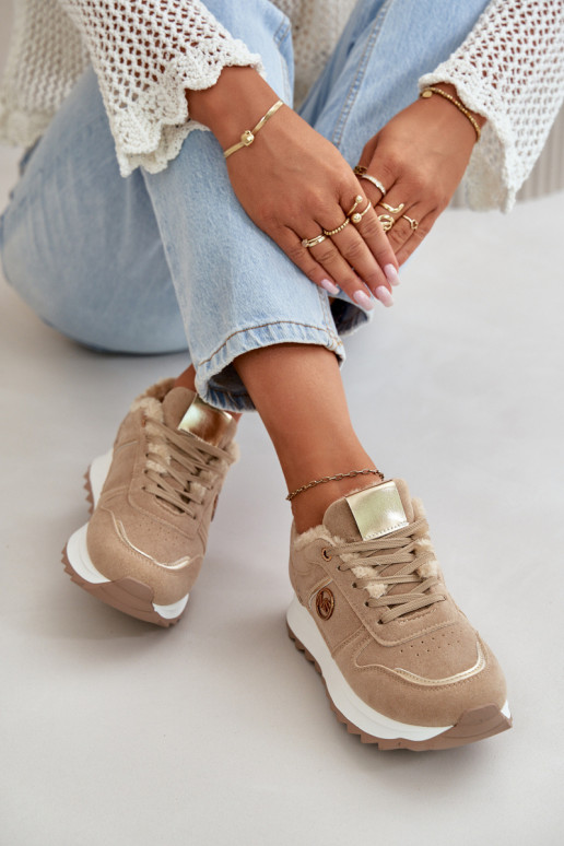 Women's Sports Shoes Insulated With Fur On Platform Khaki Lerisas