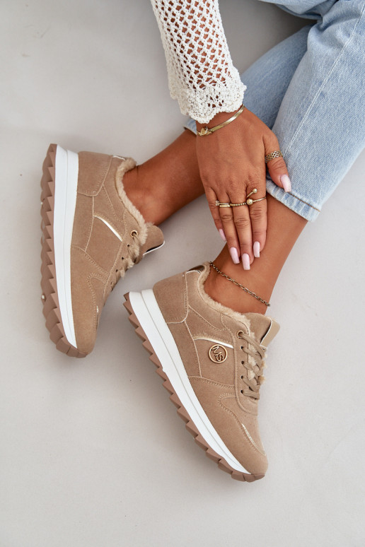 Women's Sports Shoes Insulated With Fur On Platform Khaki Lerisas