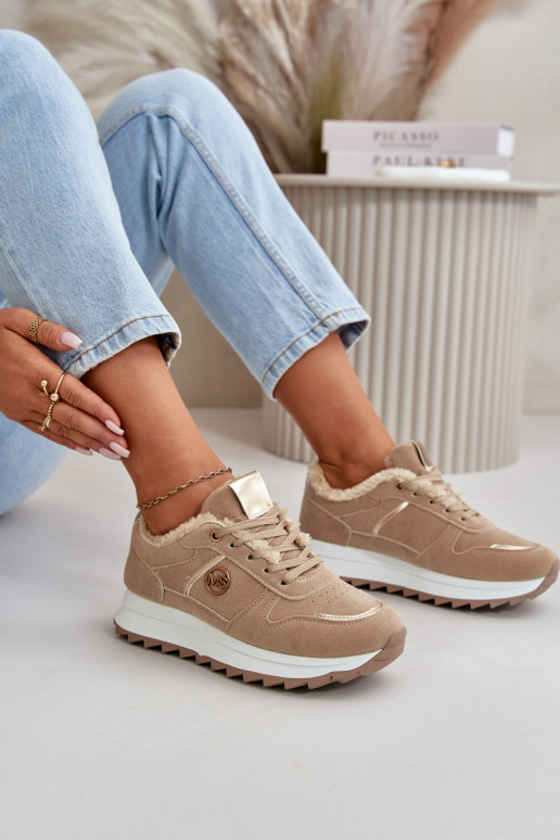 Women's Sports Shoes Insulated With Fur On Platform Khaki Lerisas