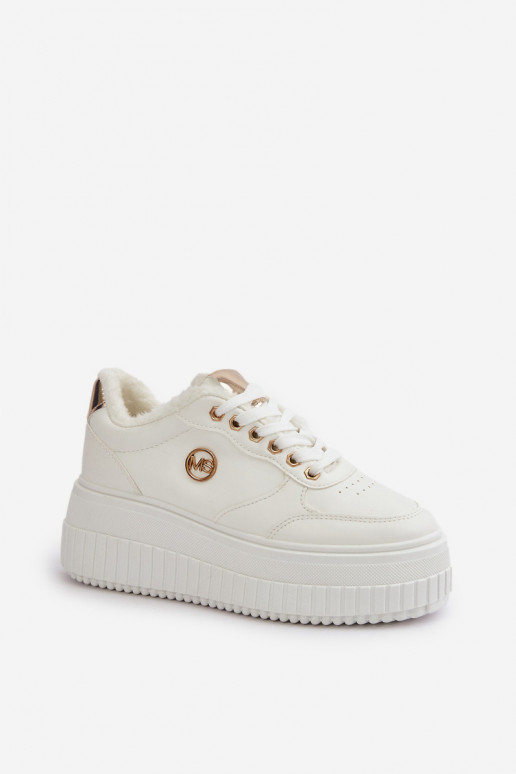 Sneakersy Buty Sportowe Damskie Ocieplane Na Masywnej Podeszwie Białe Ardiela
