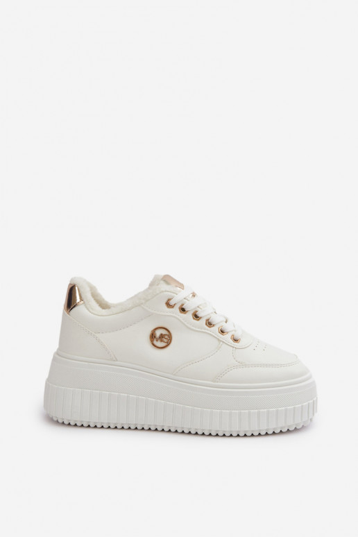 Sneakersy Buty Sportowe Damskie Ocieplane Na Masywnej Podeszwie Białe Ardiela