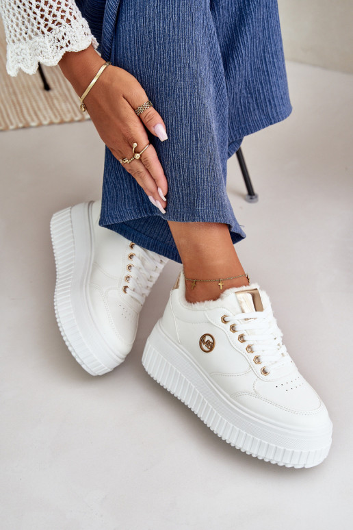 Sneakersy Buty Sportowe Damskie Ocieplane Na Masywnej Podeszwie Białe Ardiela
