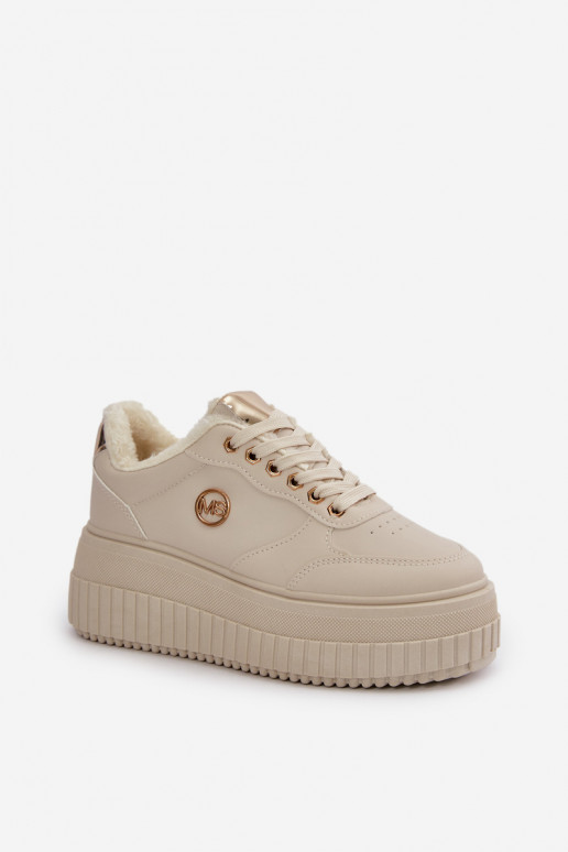 Sneakersy Buty Sportowe Damskie Ocieplane Na Masywnej Podeszwie Beżowe Ardiela