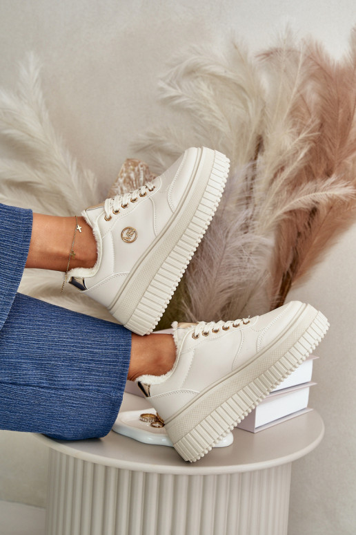 Sneakersy Buty Sportowe Damskie Ocieplane Na Masywnej Podeszwie Beżowe Ardiela