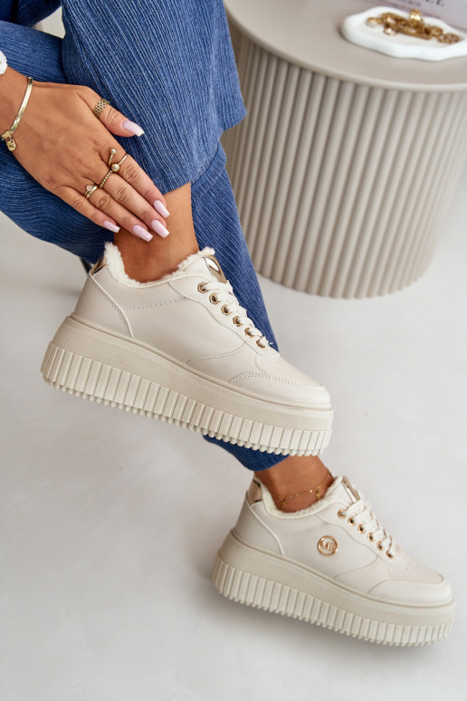 Sneakersy Buty Sportowe Damskie Ocieplane Na Masywnej Podeszwie Beżowe Ardiela