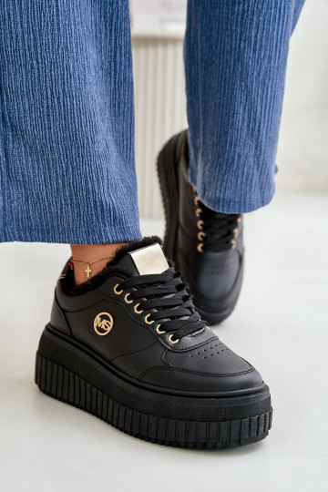 Sneakersy Buty Sportowe Damskie Ocieplane Na Masywnej Podeszwie Czarne Ardiela 2