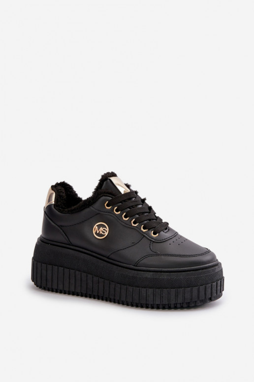 Sneakersy Buty Sportowe Damskie Ocieplane Na Masywnej Podeszwie Czarne Ardiela