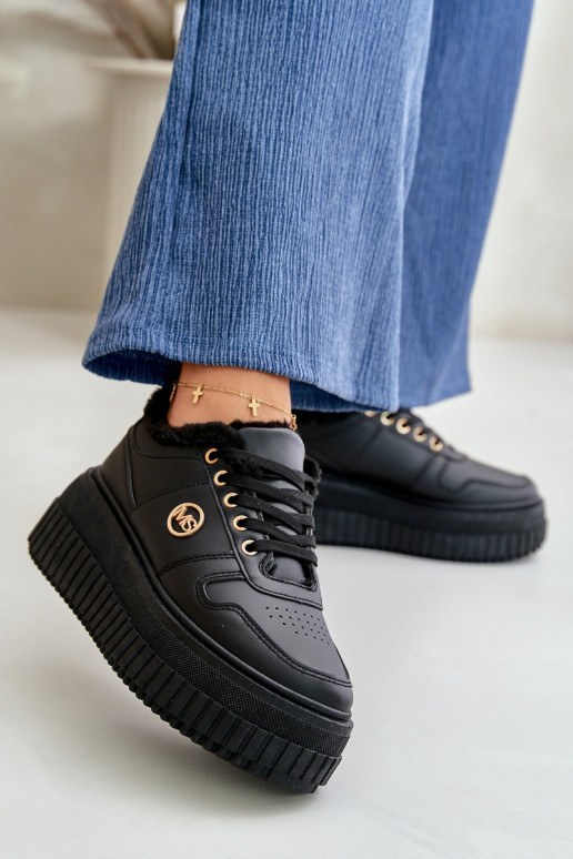 Sneakersy Buty Sportowe Damskie Ocieplane Na Masywnej Podeszwie Czarne Verissha