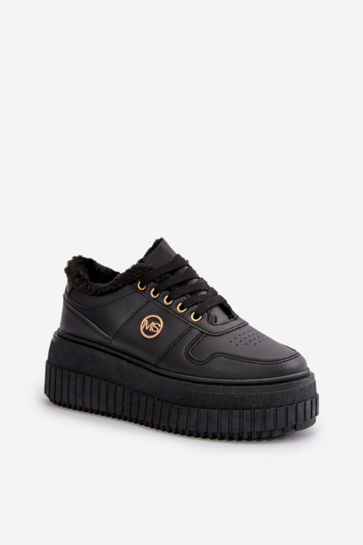 Sneakersy Buty Sportowe Damskie Ocieplane Na Masywnej Podeszwie Czarne Verissha