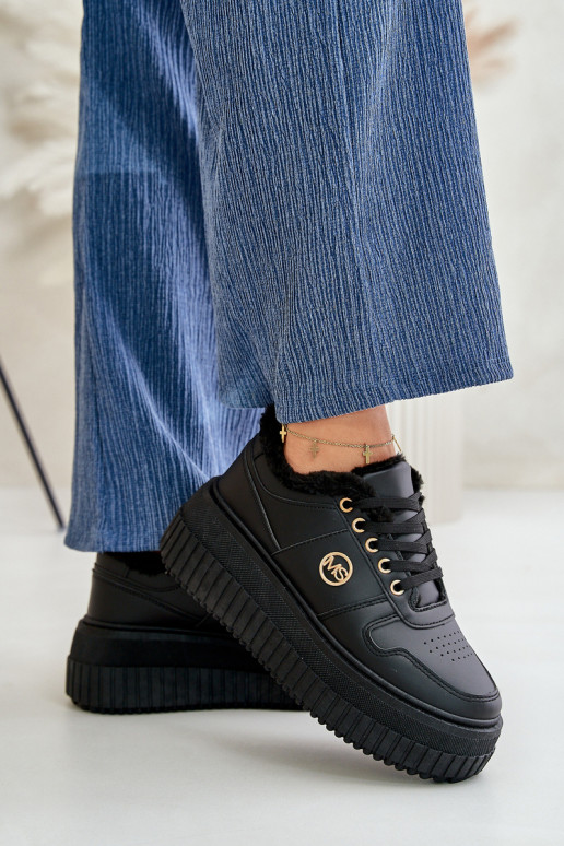 Sneakersy Buty Sportowe Damskie Ocieplane Na Masywnej Podeszwie Czarne Verissha