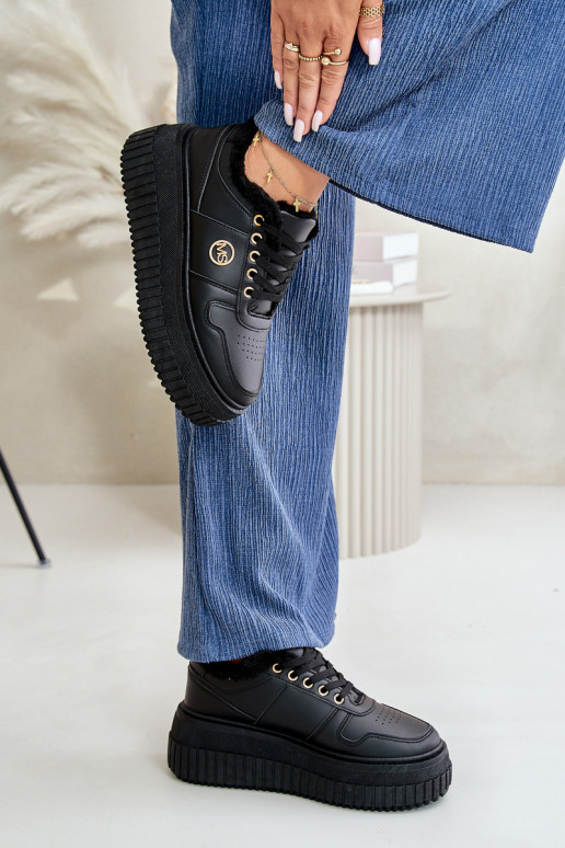 Sneakersy Buty Sportowe Damskie Ocieplane Na Masywnej Podeszwie Czarne Verissha