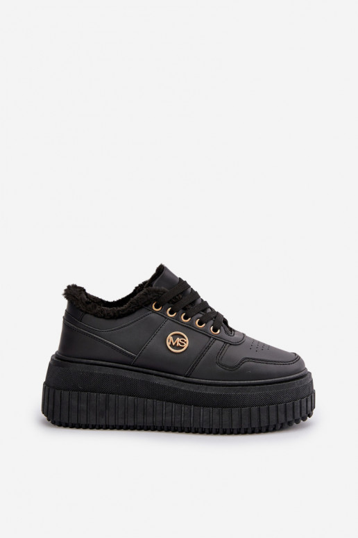 Sneakersy Buty Sportowe Damskie Ocieplane Na Masywnej Podeszwie Czarne Verissha