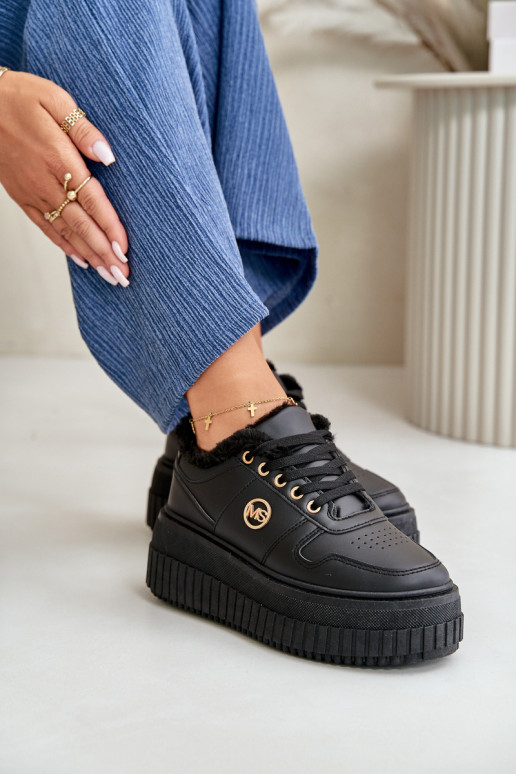 Sneakersy Buty Sportowe Damskie Ocieplane Na Masywnej Podeszwie Czarne Verissha