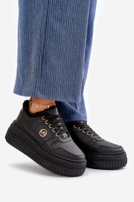 Sneakersy Buty Sportowe Damskie Ocieplane Na Masywnej Podeszwie Czarne Verissha