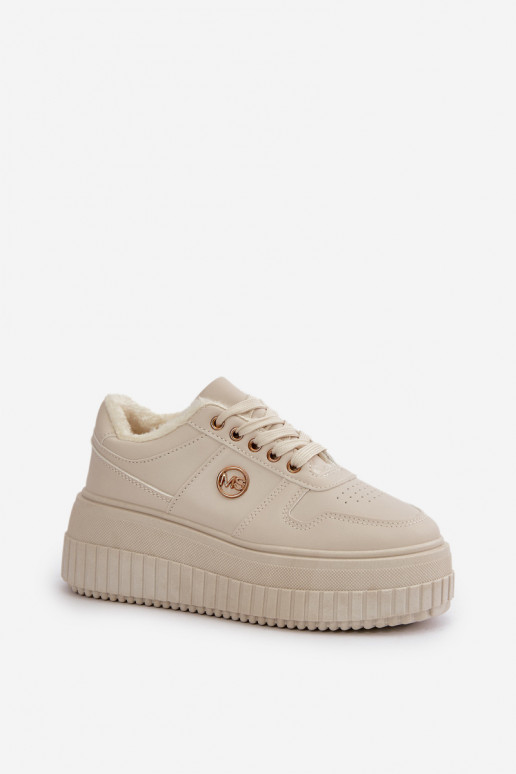 Sneakersy Buty Sportowe Damskie Ocieplane Na Masywnej Podeszwie Beżowe Verissha