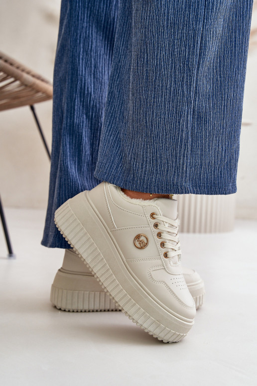 Sneakersy Buty Sportowe Damskie Ocieplane Na Masywnej Podeszwie Beżowe Verissha